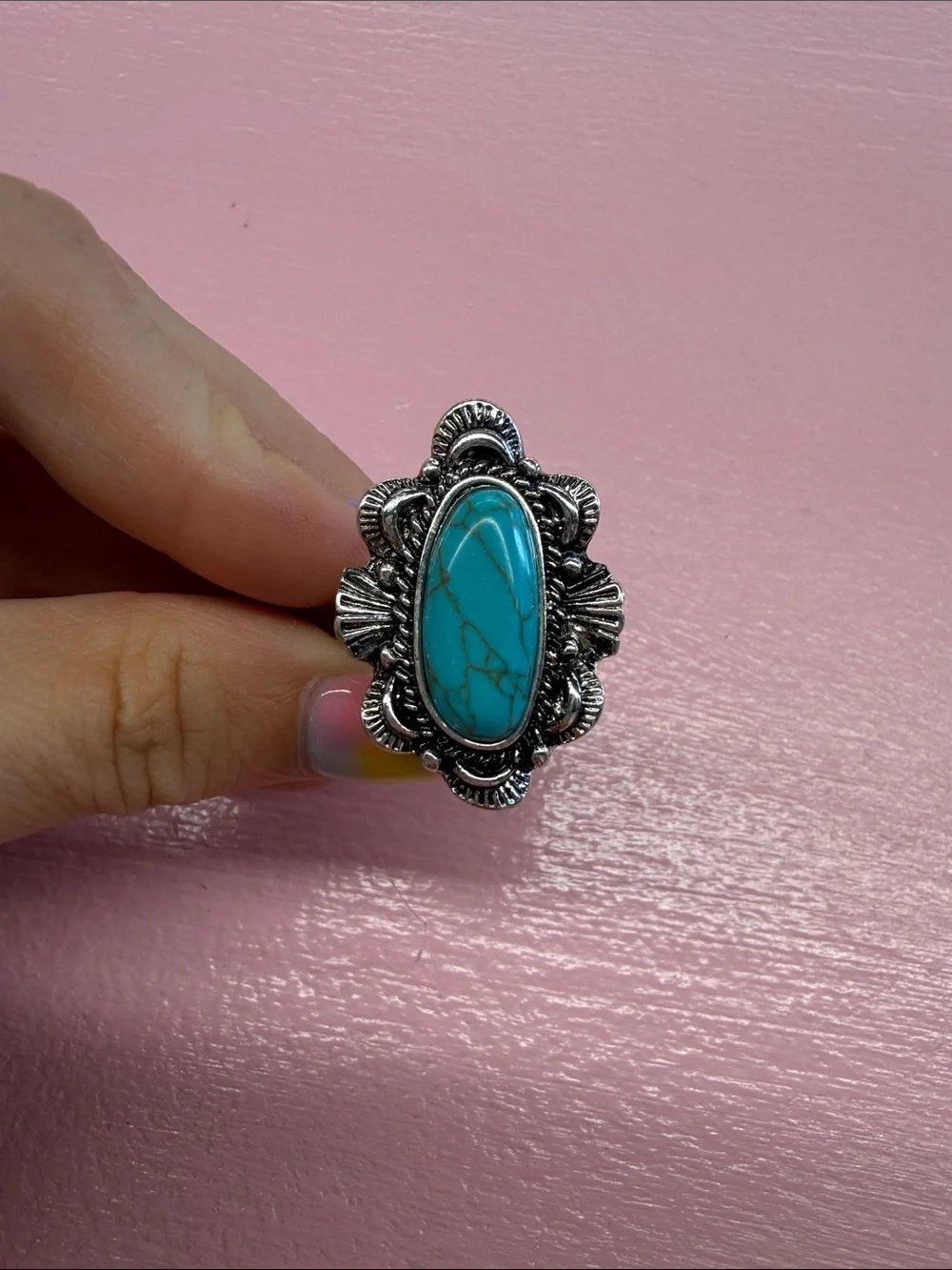 Turquoise Oval Statement Ring - Women Jewelry